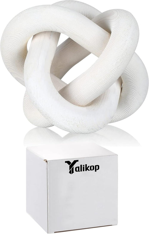3-Link Wooden Knot Decor | Hand-Carved Rustic White Chain Link Coffee Table Accent