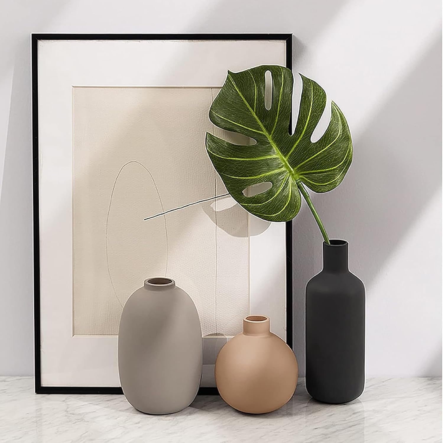Smiletag Ceramic Modern Farmhouse Vase Set of 3 | Neutral Decorative Table & Shelf Vases