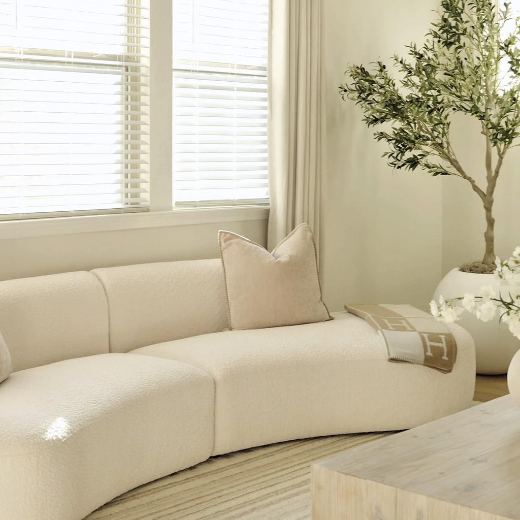 Acanva 114" Curved Bouclé Sectional Sofa | Modern Modular White Couch (Right-Hand Facing)