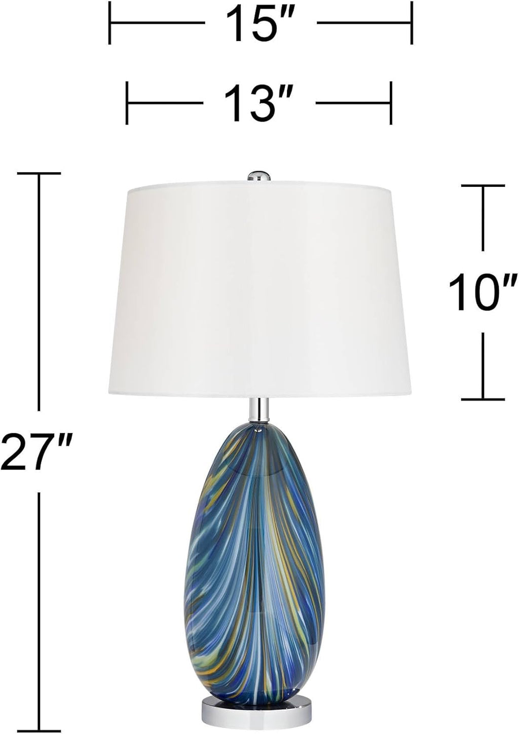 Possini Euro Design Pablo 27” Art Glass Table Lamp | Swirling Blue Hand-Blown Decorative Lamp