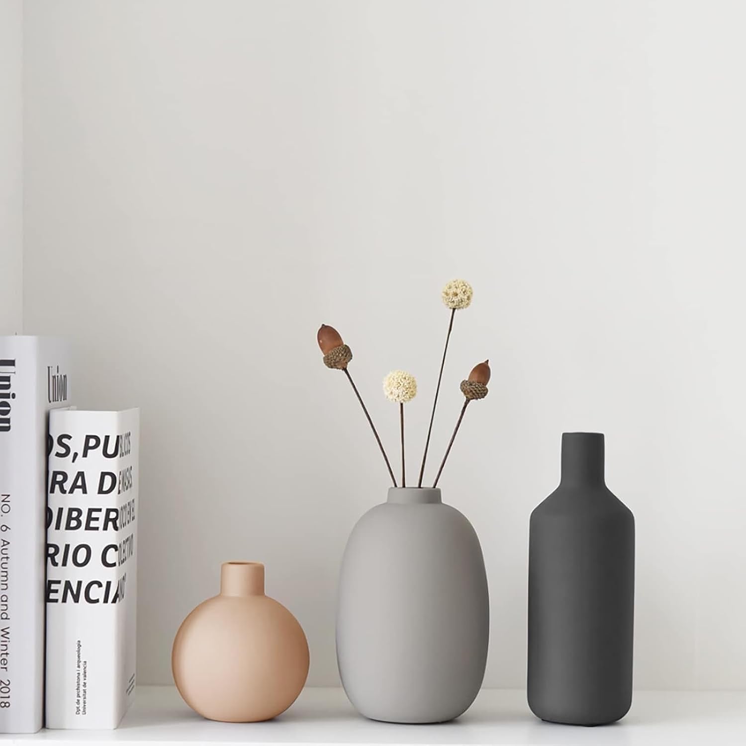 Smiletag Ceramic Modern Farmhouse Vase Set of 3 | Neutral Decorative Table & Shelf Vases