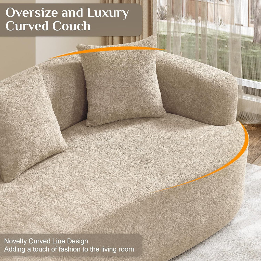 131” Oversized Curved Cloud Sectional Sofa | Plush Chenille Deep Seat Modern Lounge Couch (Light Brown)