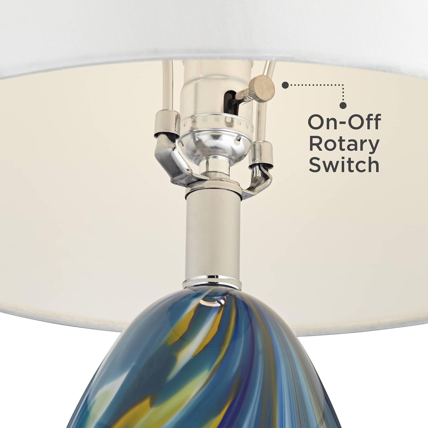 Possini Euro Design Pablo 27” Art Glass Table Lamp | Swirling Blue Hand-Blown Decorative Lamp