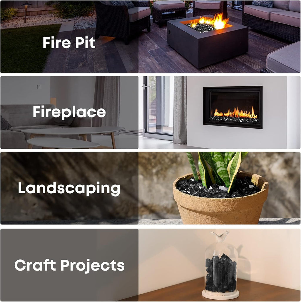 Stanbroil Onyx Black Reflective Fire Glass – Tempered Fire Pit & Fireplace Decorative Glass