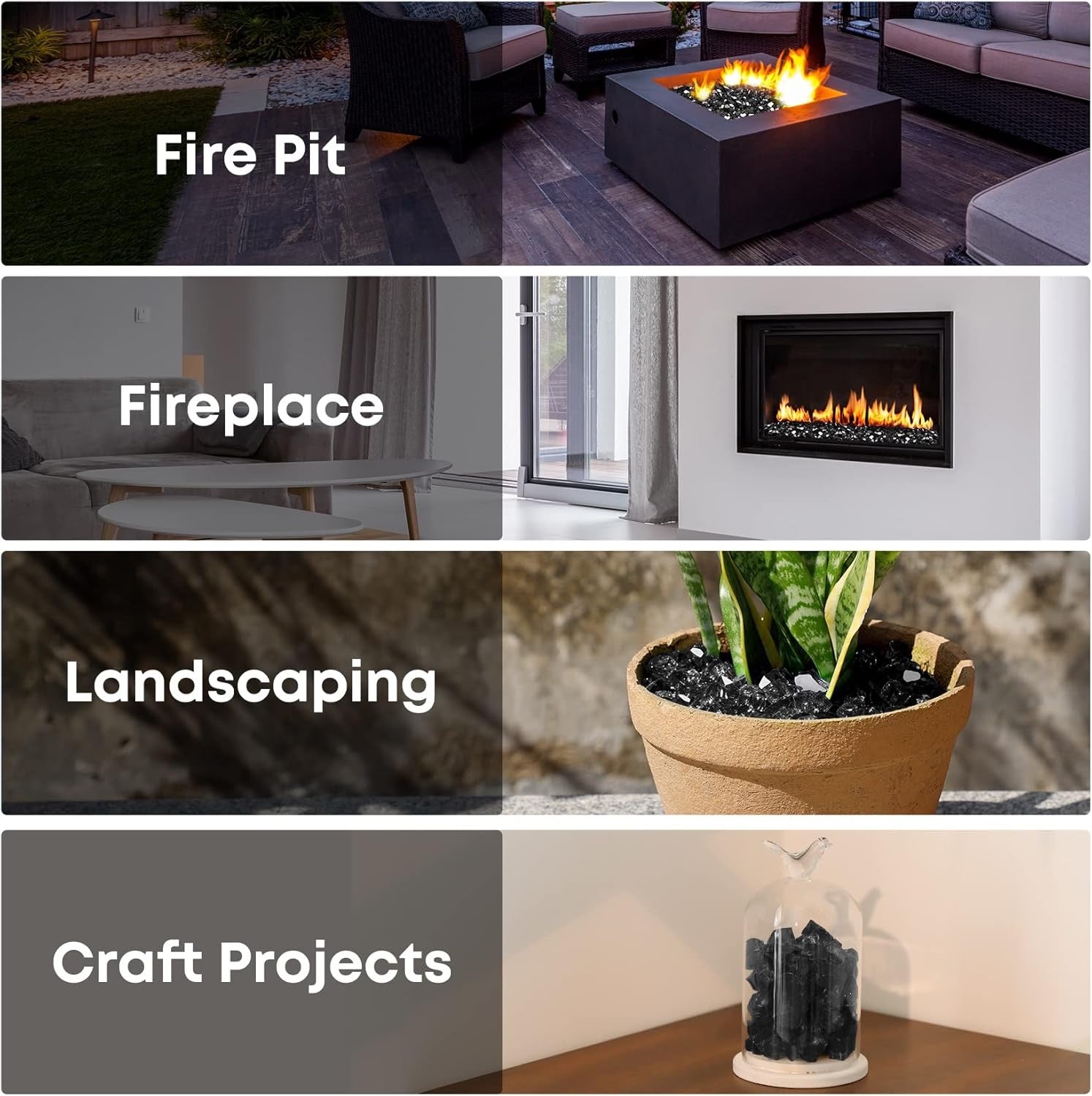 Stanbroil Onyx Black Reflective Fire Glass – Tempered Fire Pit & Fireplace Decorative Glass