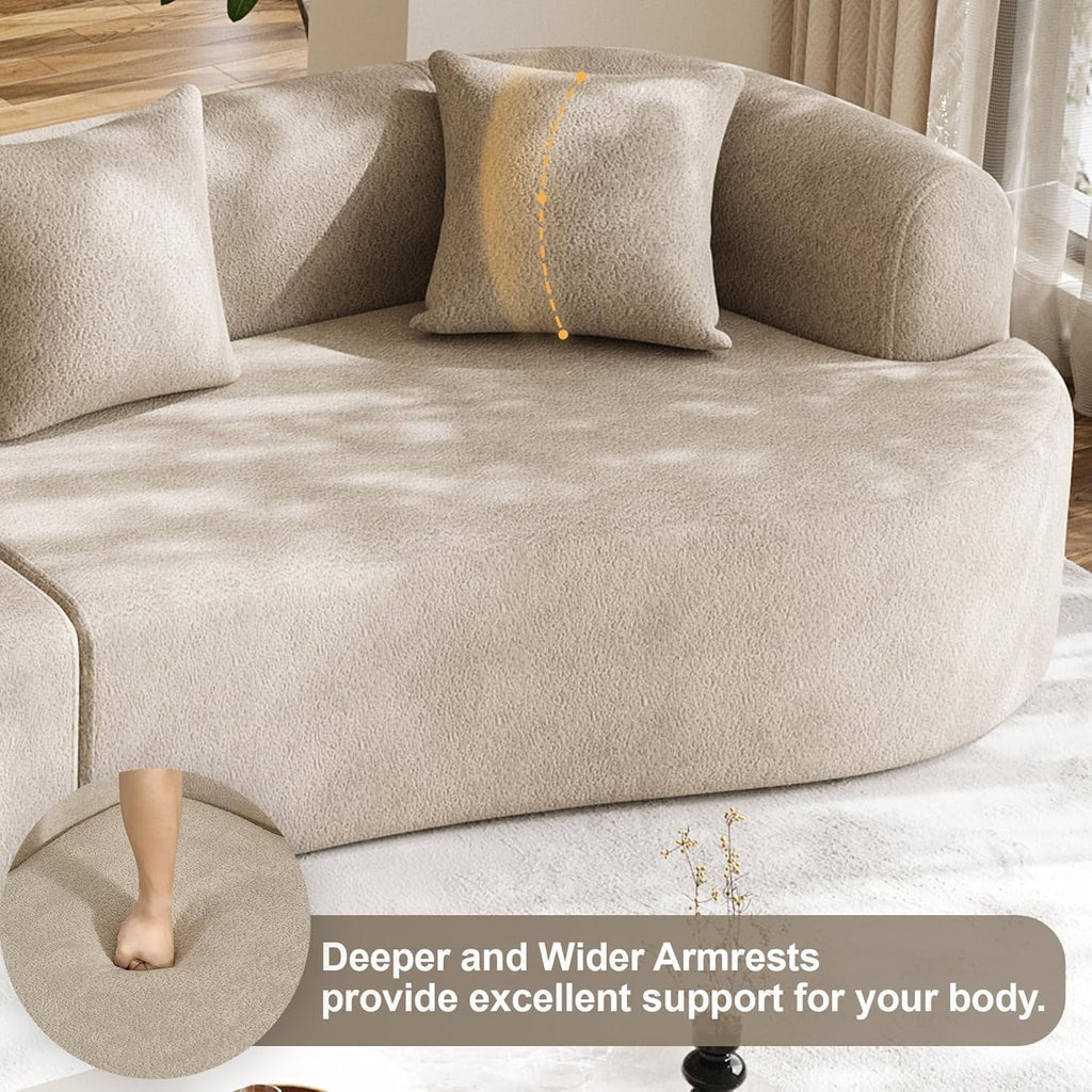 131” Oversized Curved Cloud Sectional Sofa | Plush Chenille Deep Seat Modern Lounge Couch (Light Brown)