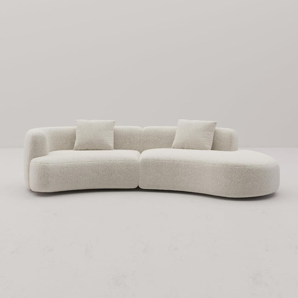 Acanva 114" Curved Bouclé Sectional Sofa | Modern Modular White Couch (Right-Hand Facing)