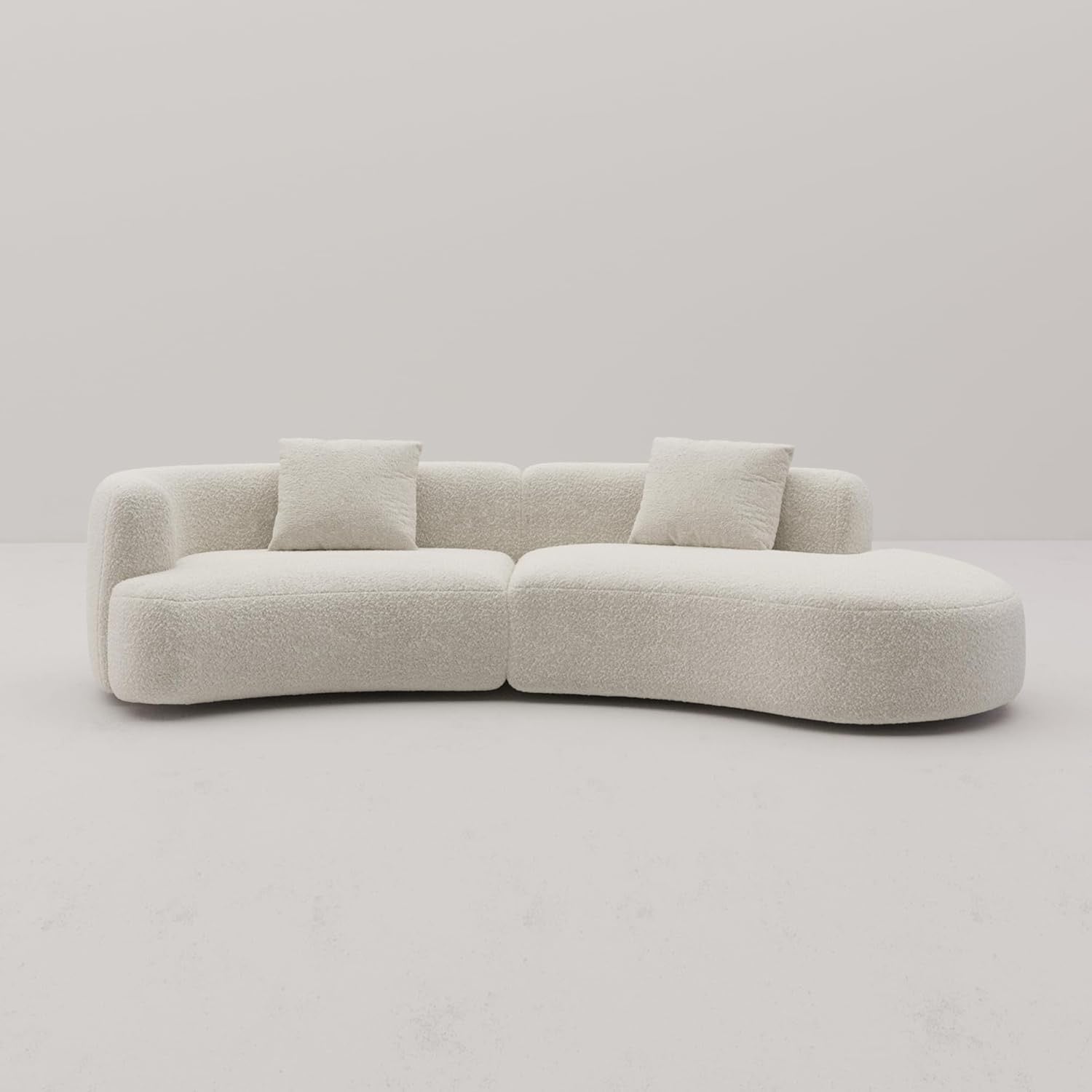 Acanva 114" Curved Bouclé Sectional Sofa | Modern Modular White Couch (Right-Hand Facing)