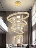 Modern 5-Ring Luxury Crystal Chandelier | High Ceiling Ceiling Light Fixture (Gold)