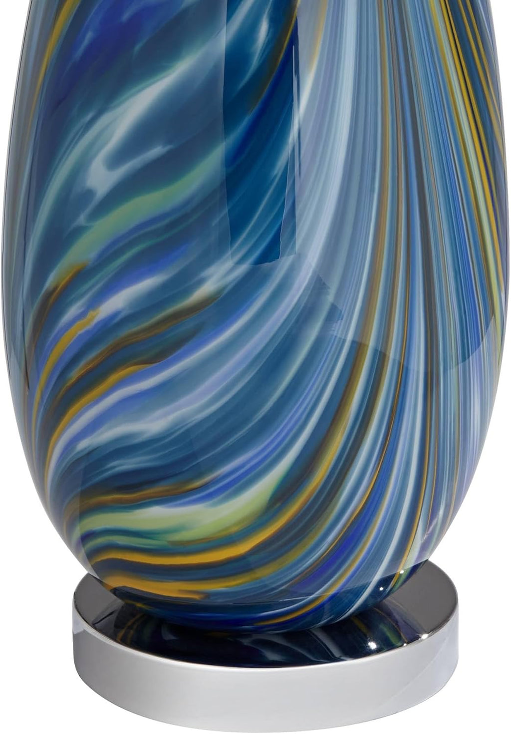 Possini Euro Design Pablo 27” Art Glass Table Lamp | Swirling Blue Hand-Blown Decorative Lamp
