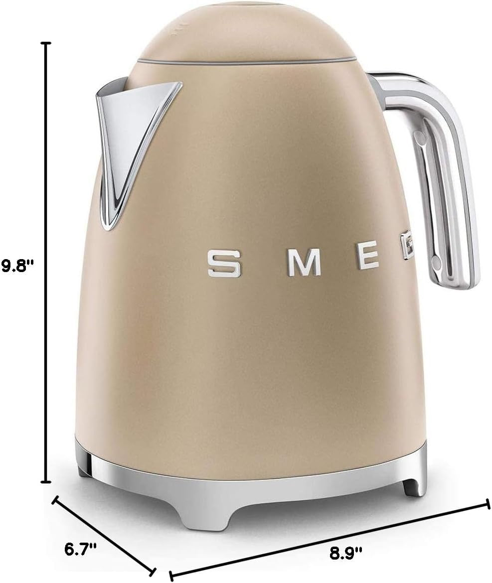 SMEG 50’s Retro Electric Kettle (7-Cup) | Luxury Water Kettle with Auto Shutoff (Matte Champagne)