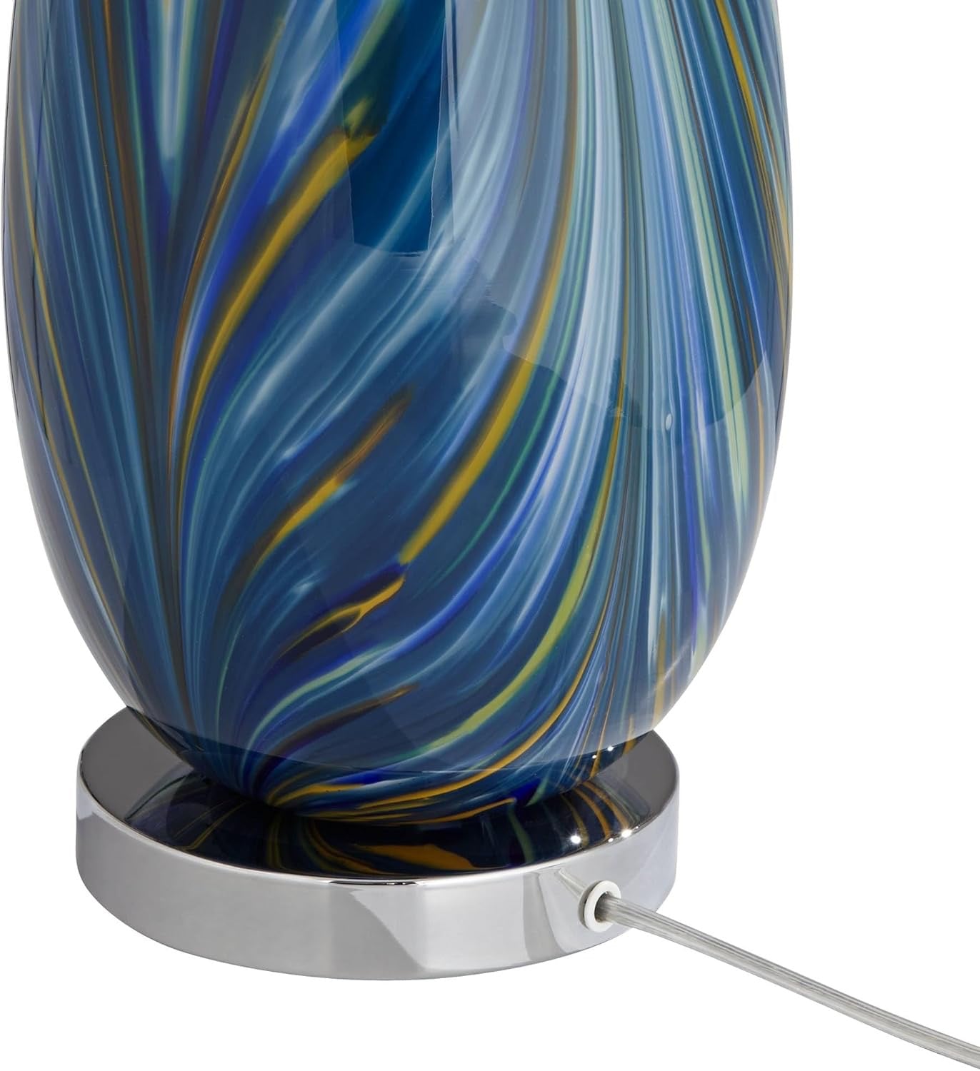Possini Euro Design Pablo 27” Art Glass Table Lamp | Swirling Blue Hand-Blown Decorative Lamp