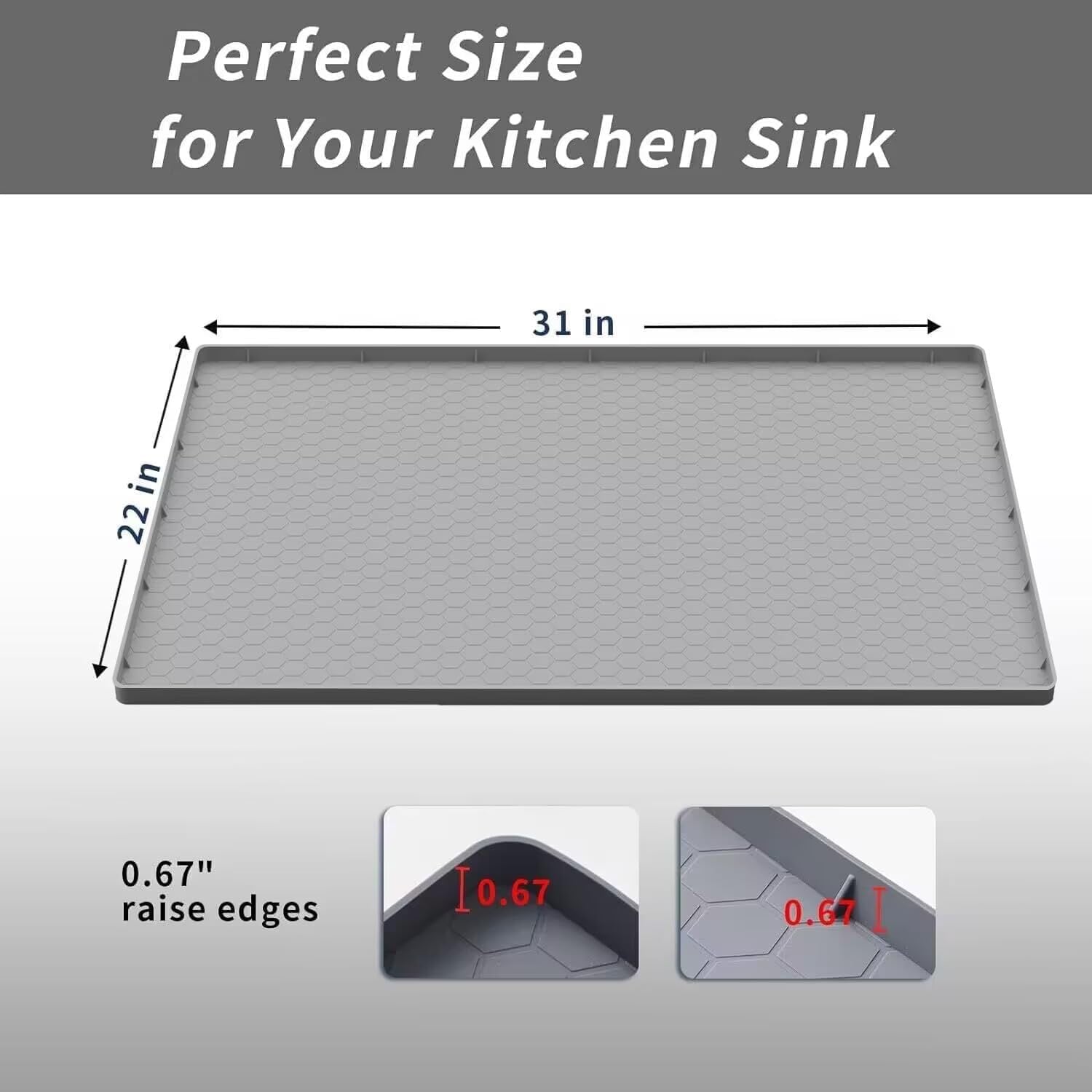 SAZTEAY Waterproof Under Sink Mat (28” × 19”) | Silicone Cabinet Protector Tray for Kitchen & Bathroom – Grey