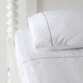 Huddleson 500TC Cotton Percale Sheet Set | White Italian Luxury Sheets with Black Hemstitch Trim – Queen