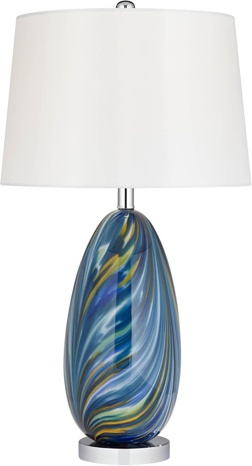 Possini Euro Design Pablo 27” Art Glass Table Lamp | Swirling Blue Hand-Blown Decorative Lamp