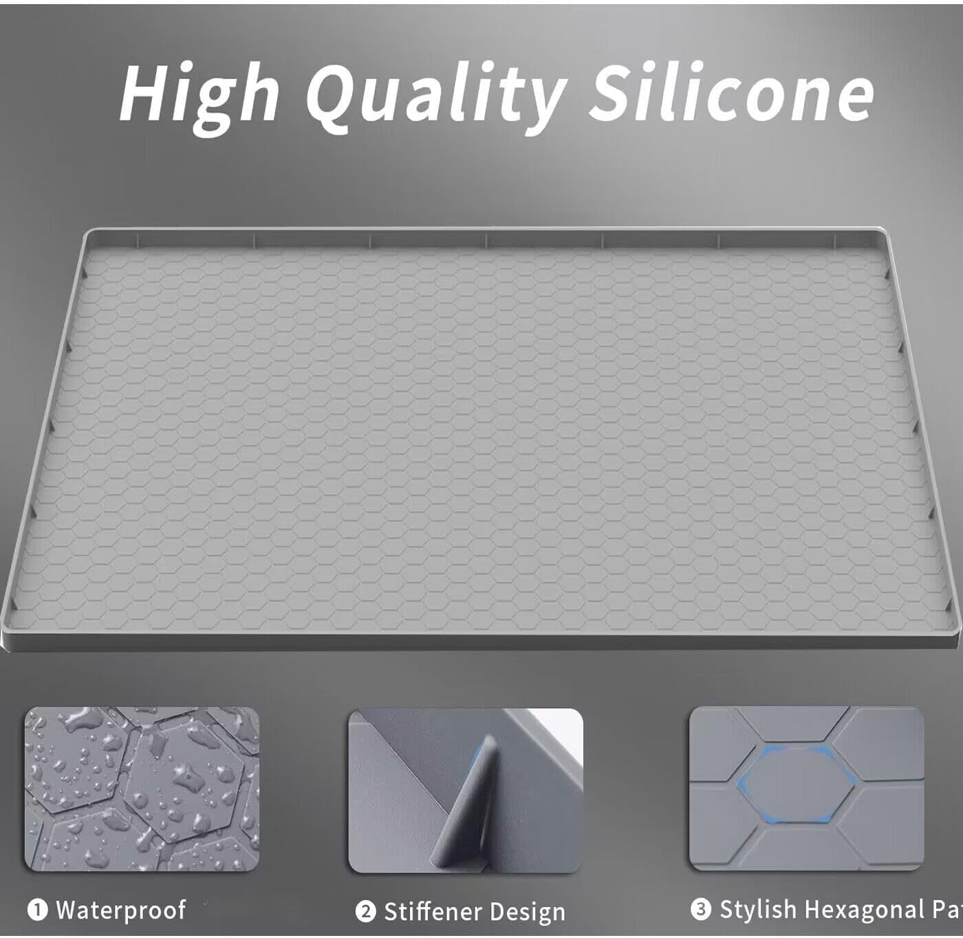 SAZTEAY Waterproof Under Sink Mat (28” × 19”) | Silicone Cabinet Protector Tray for Kitchen & Bathroom – Grey