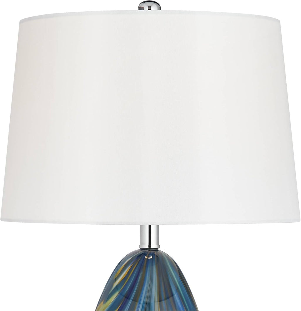 Possini Euro Design Pablo 27” Art Glass Table Lamp | Swirling Blue Hand-Blown Decorative Lamp
