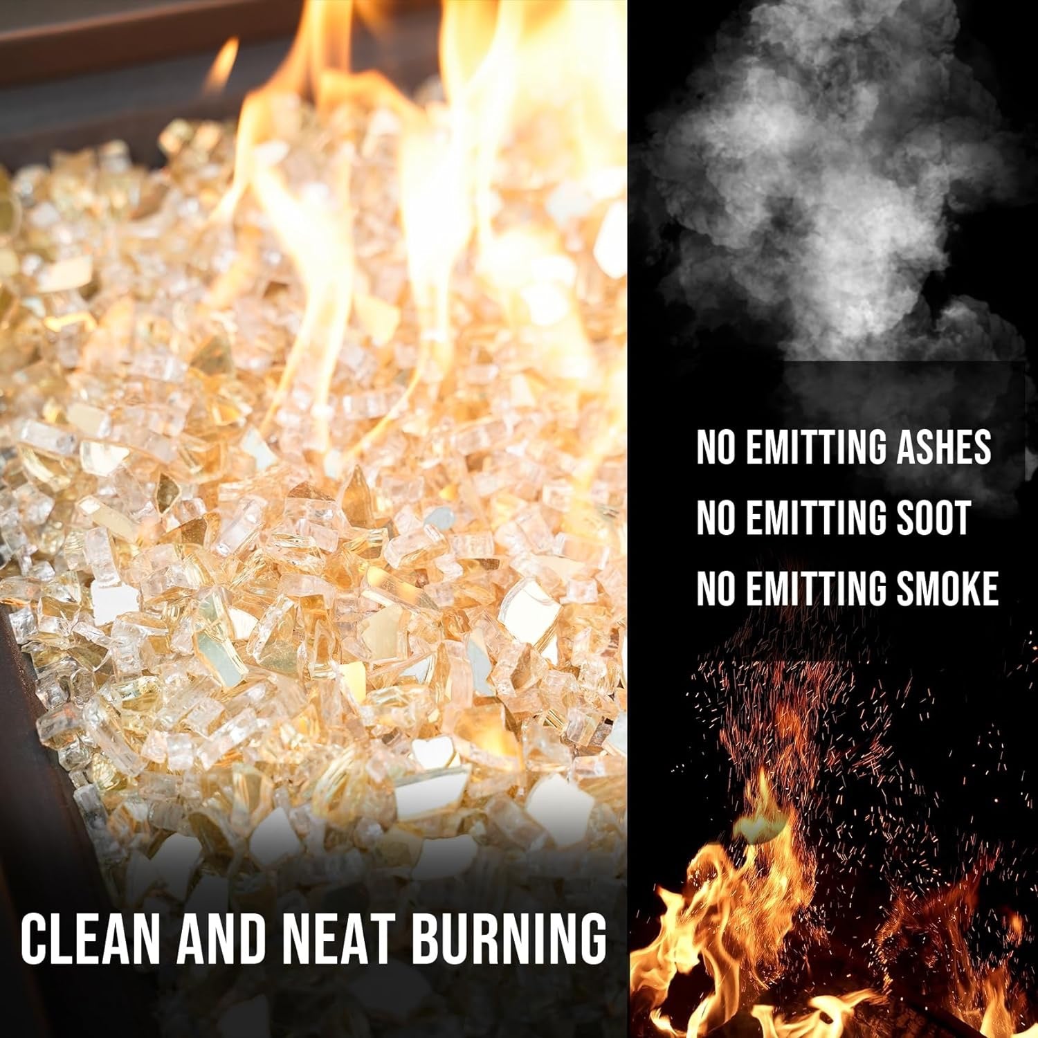 Skyflame Gold Reflective Fire Glass – High Luster Tempered Fire Pit & Fireplace Glass
