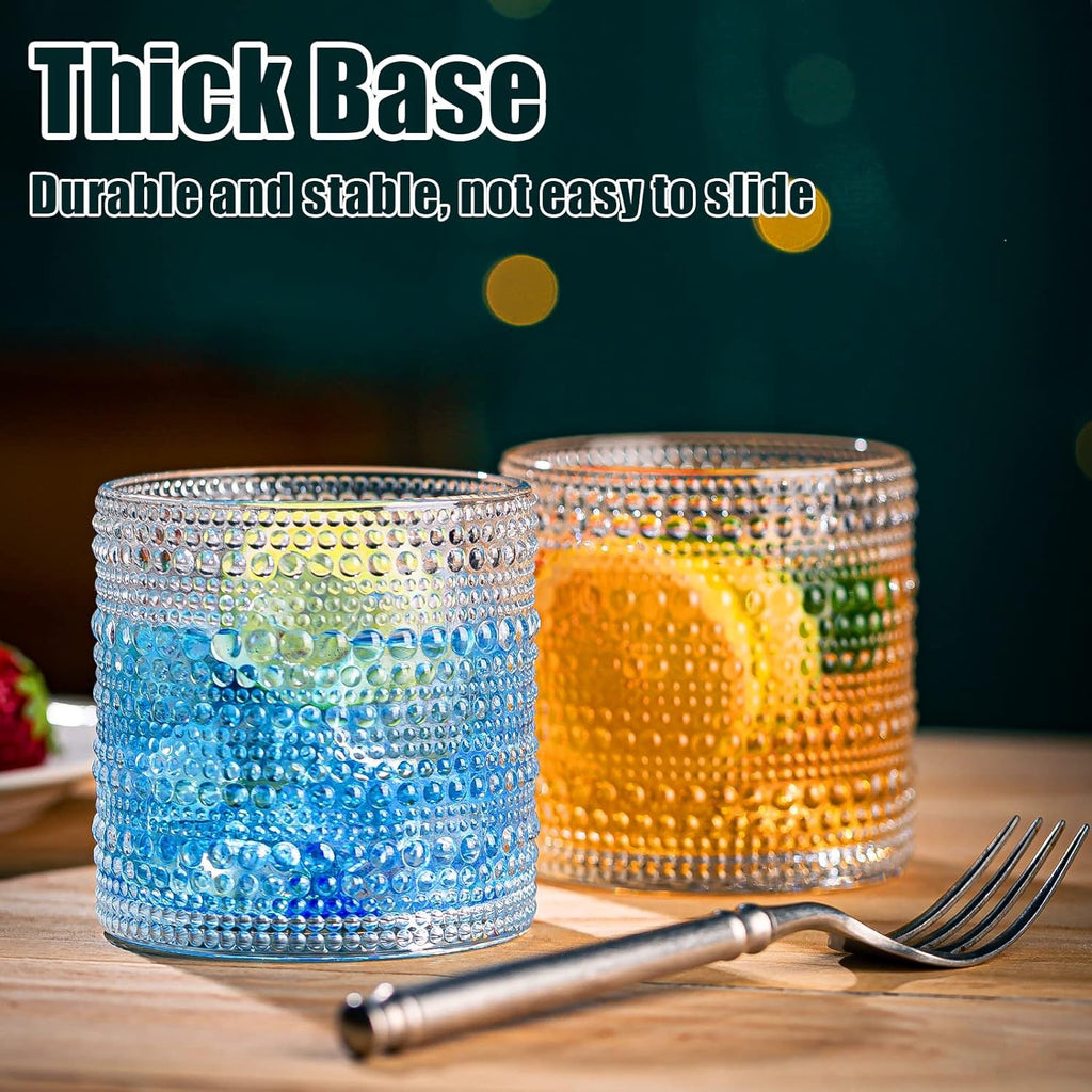 Hobnail Drinking Glasses Set (8-Piece) | Embossed 12oz Highball & Rocks Cocktail Glassware
