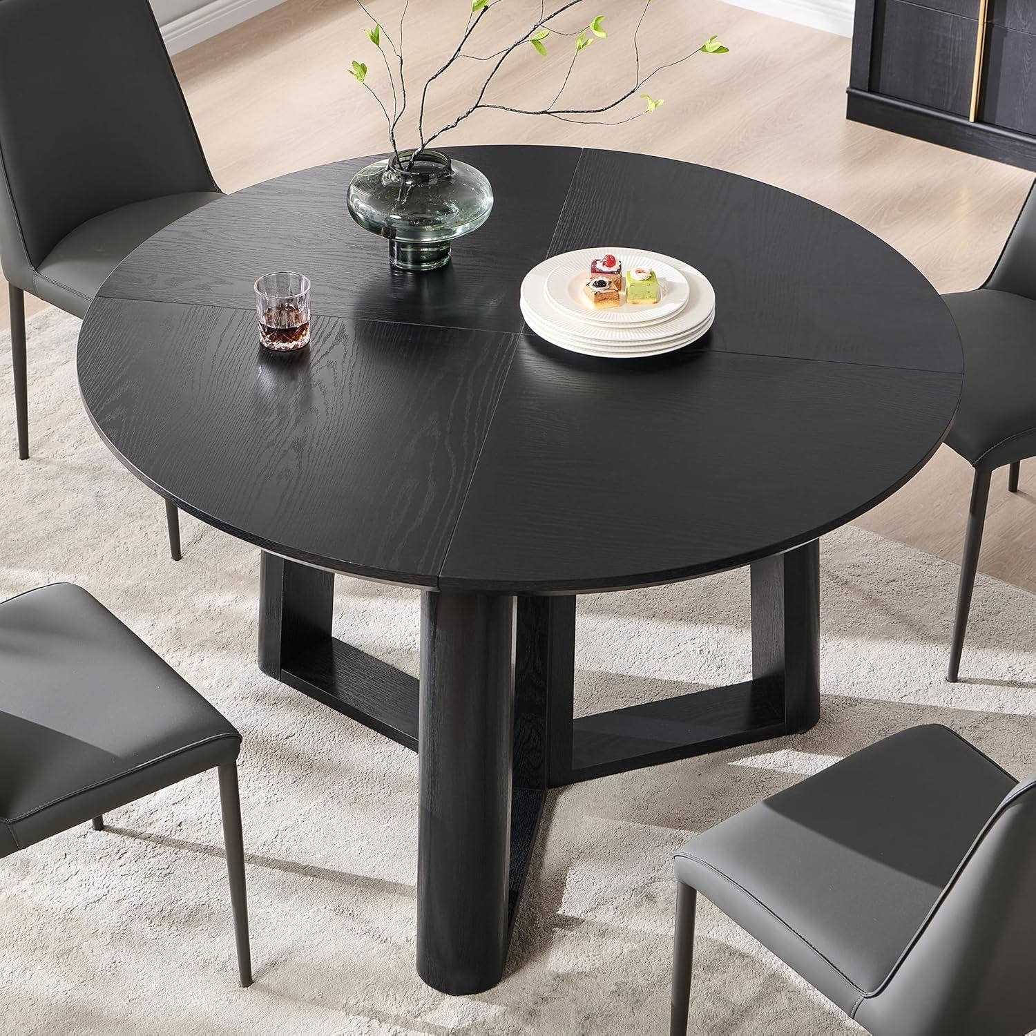 OKD 47" Round Dining Table | Light Tree Knot Finish Pedestal Dining Table