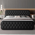 Feonase King Upholstered Platform Bed | Faux Leather Headboard with Metal Slat Support – Black