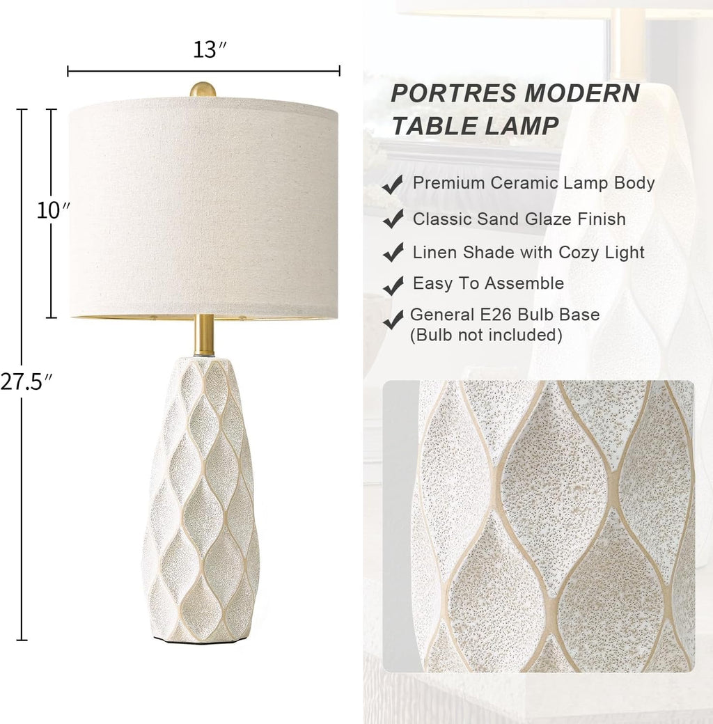 27.5″ Ceramic Table Lamps (Set of 2) | Modern Boho Bedside & Living Room Lamps (White)