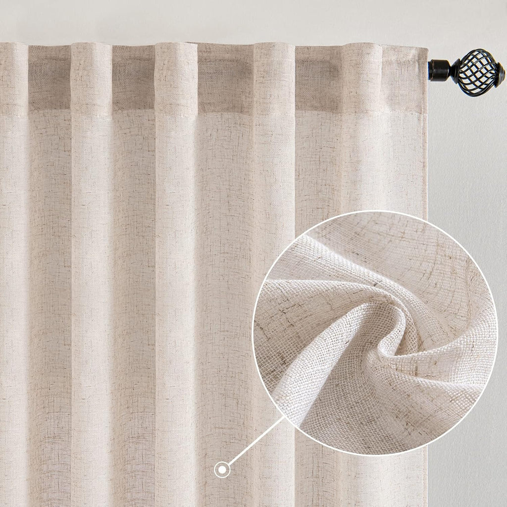 MIULEE Natural White Linen Curtains – 90-Inch Semi-Sheer Light Filtering Drapes for Living Room & Bedroom
