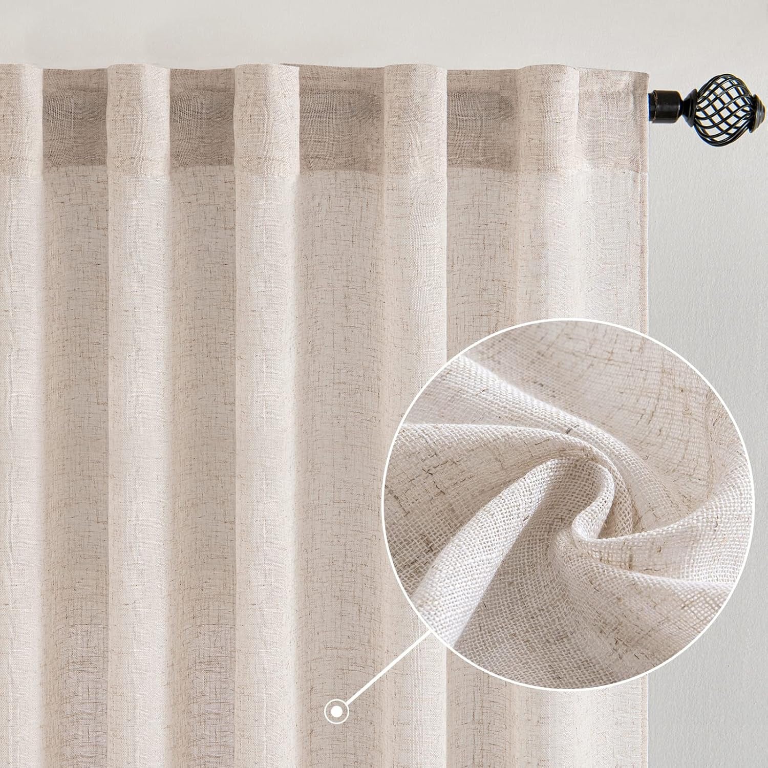 MIULEE Natural White Linen Curtains – 90-Inch Semi-Sheer Light Filtering Drapes for Living Room & Bedroom