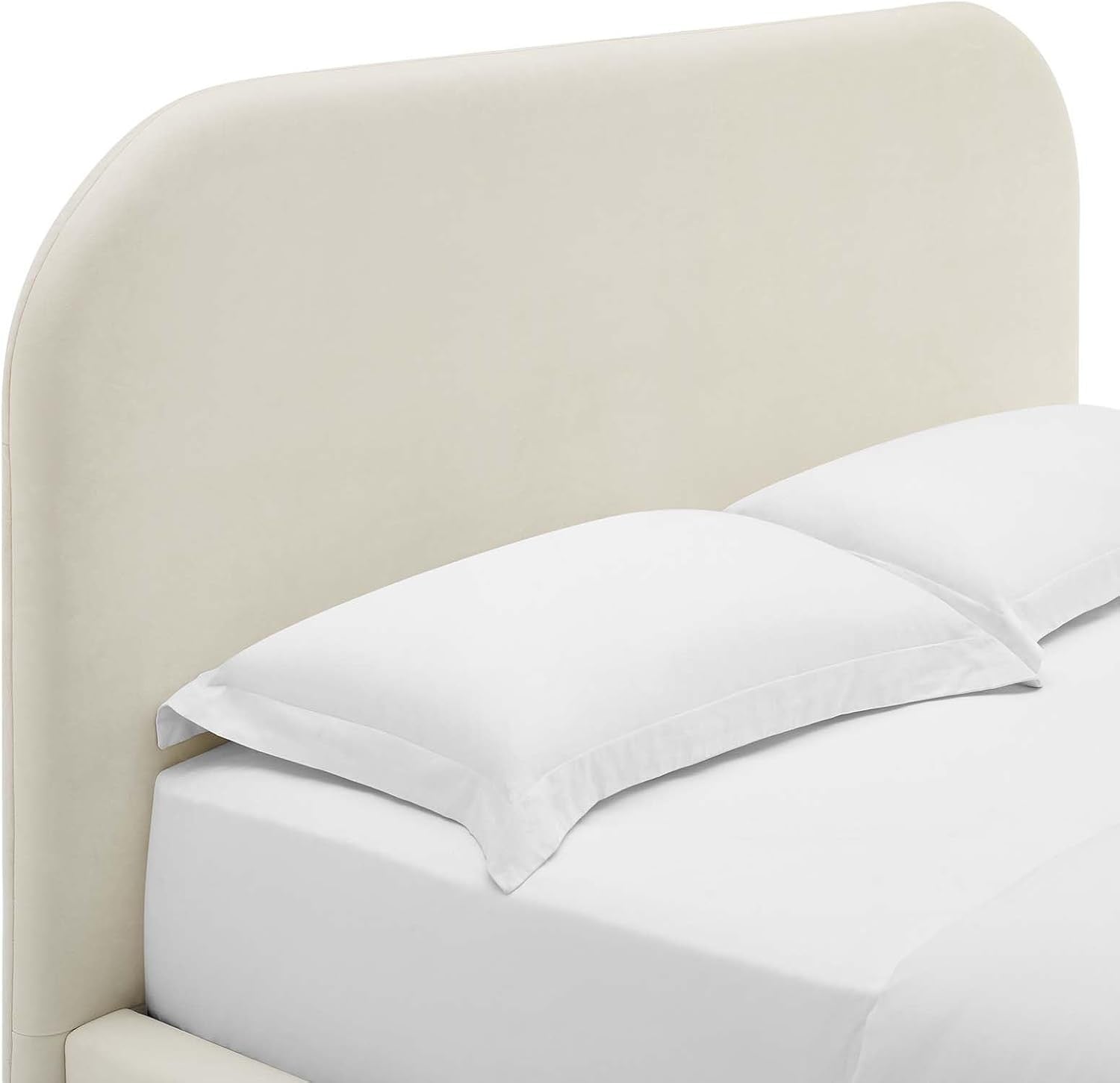 Modway Keynote King Upholstered Platform Bed | Curved Low-Profile Alabaster Velvet Cloud Frame