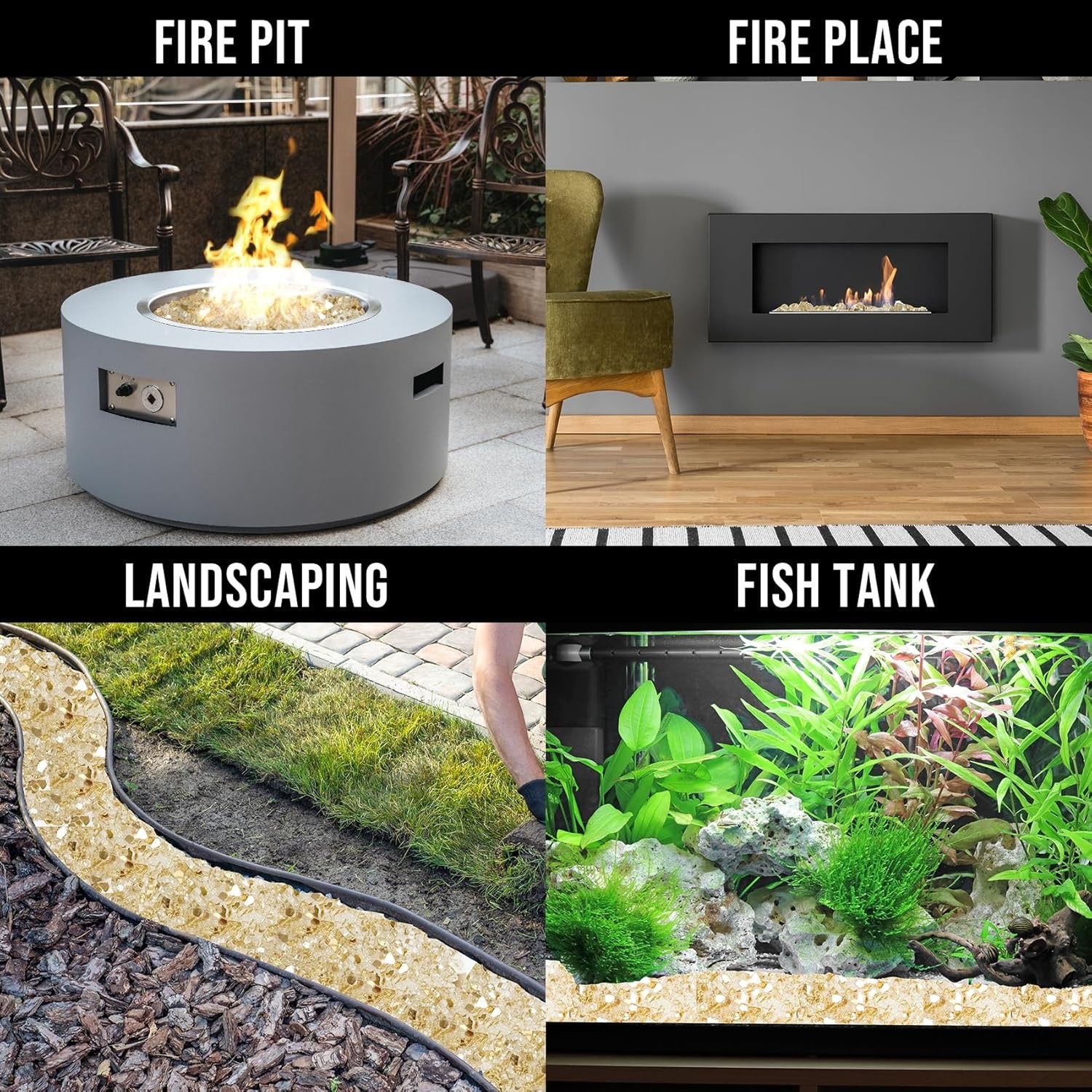 Skyflame Gold Reflective Fire Glass – High Luster Tempered Fire Pit & Fireplace Glass