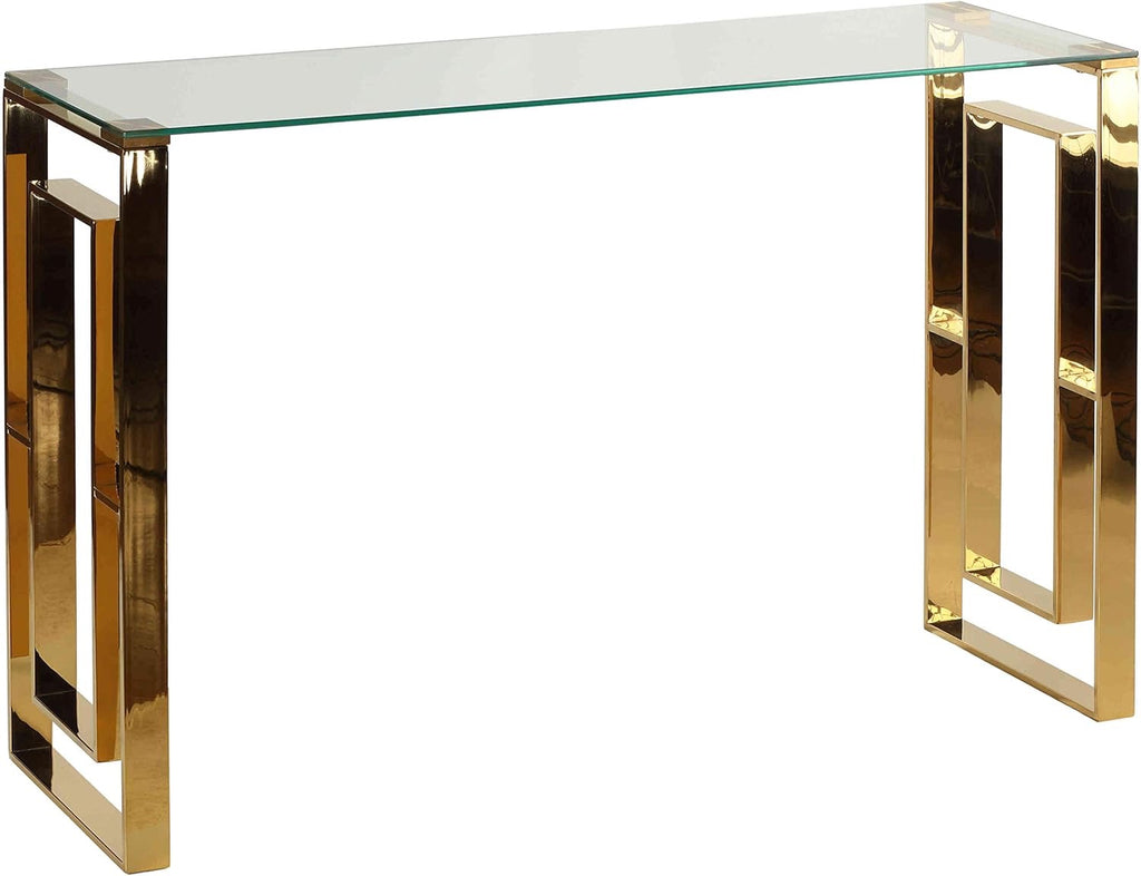 Cortesi Home Laila Gold Console Table | Stainless Steel Frame with Clear Glass Top (47”)