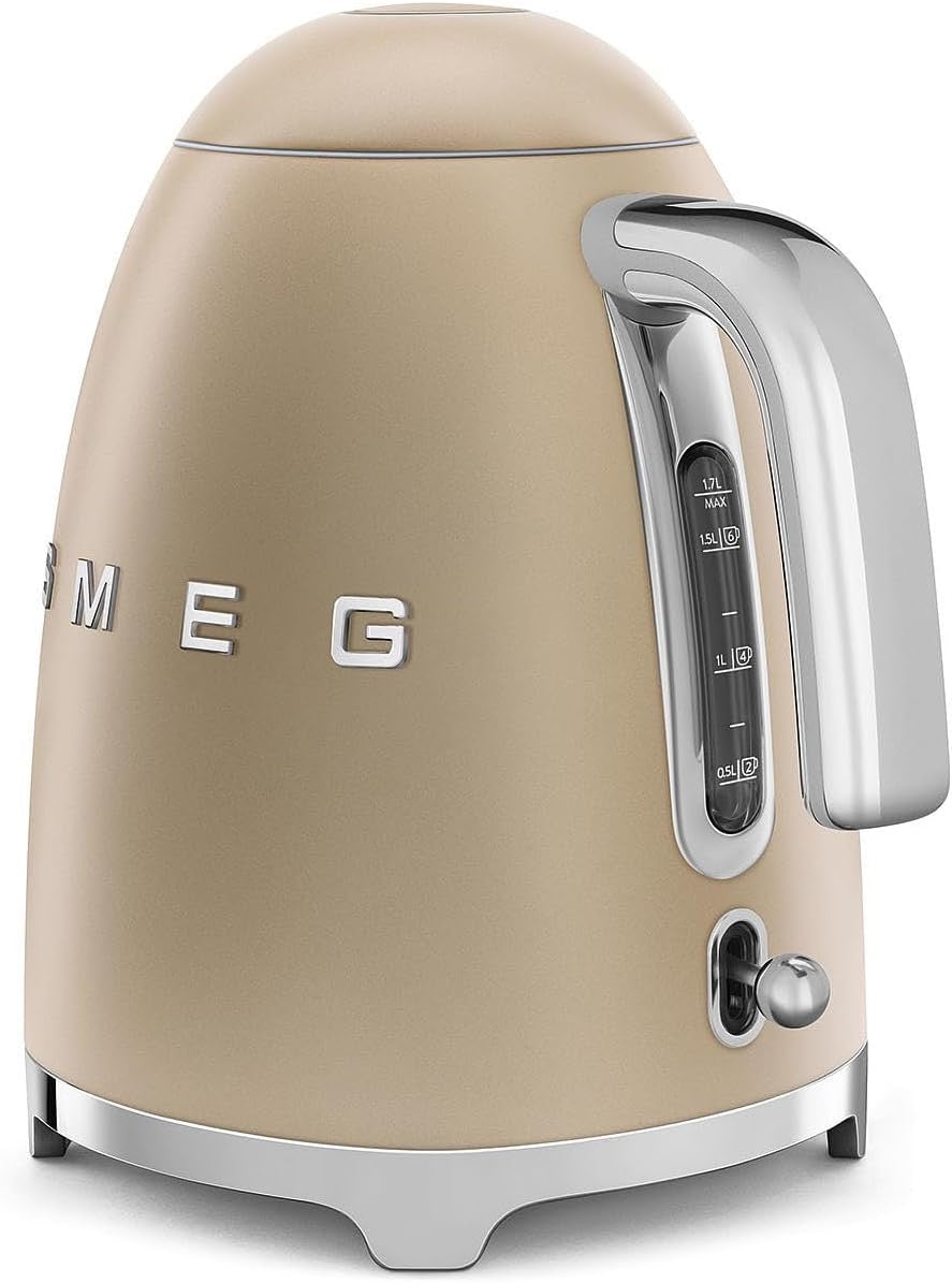 SMEG 50’s Retro Electric Kettle (7-Cup) | Luxury Water Kettle with Auto Shutoff (Matte Champagne)