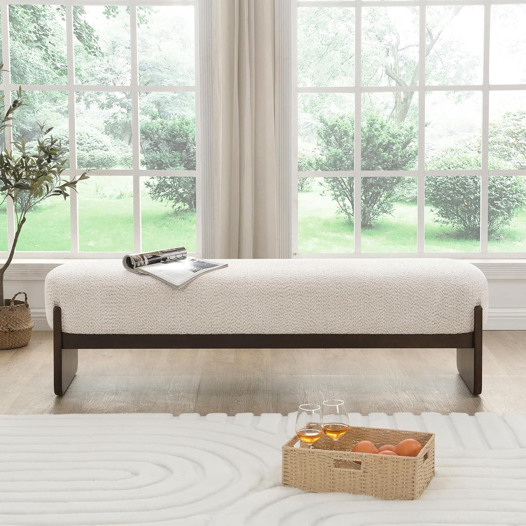 Christopher Knight Home Arden Minimalist Loop Yarn Ottoman Bench | Rubberwood Frame Entryway & Bedroom Bench