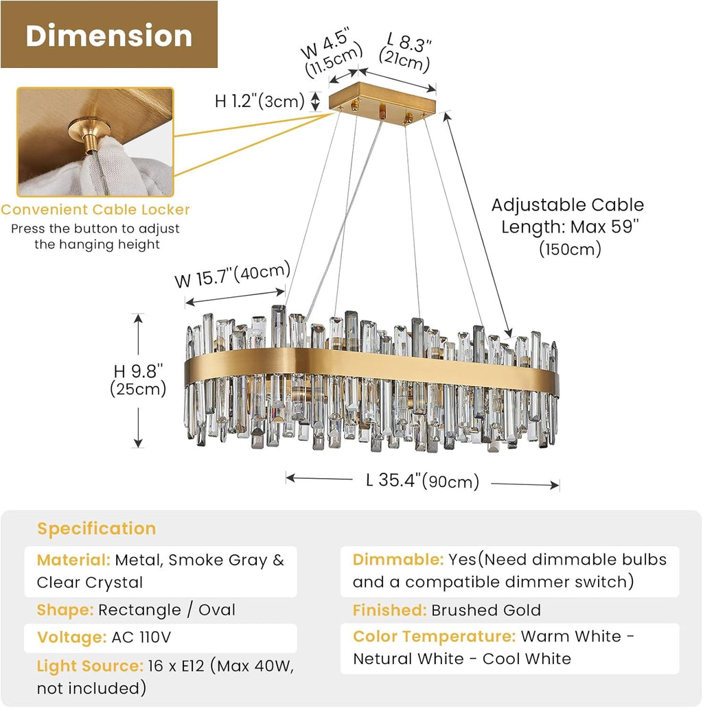Siljoy 16-Light Modern Crystal Chandelier | Luxury Brushed Gold Raindrop Pendant Light (35.4″)