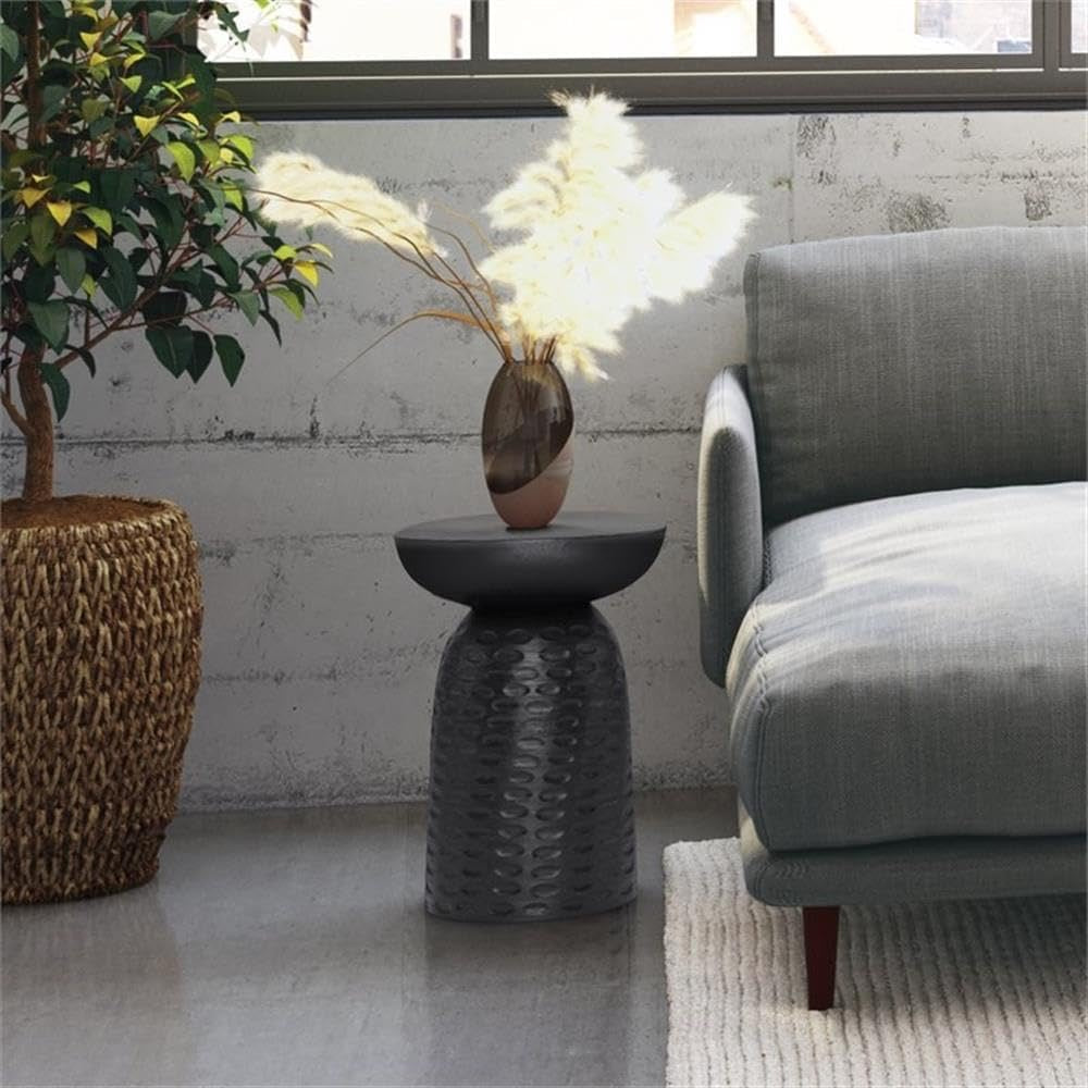 SIMPLIHOME Boyd 13” Solid Mango Wood End Table | Handcrafted Round Black Accent Table (Assembled)