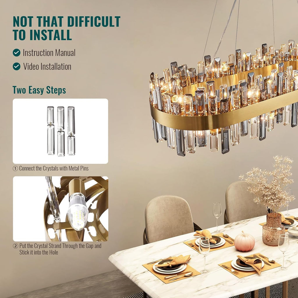 Siljoy 16-Light Modern Crystal Chandelier | Luxury Brushed Gold Raindrop Pendant Light (35.4″)