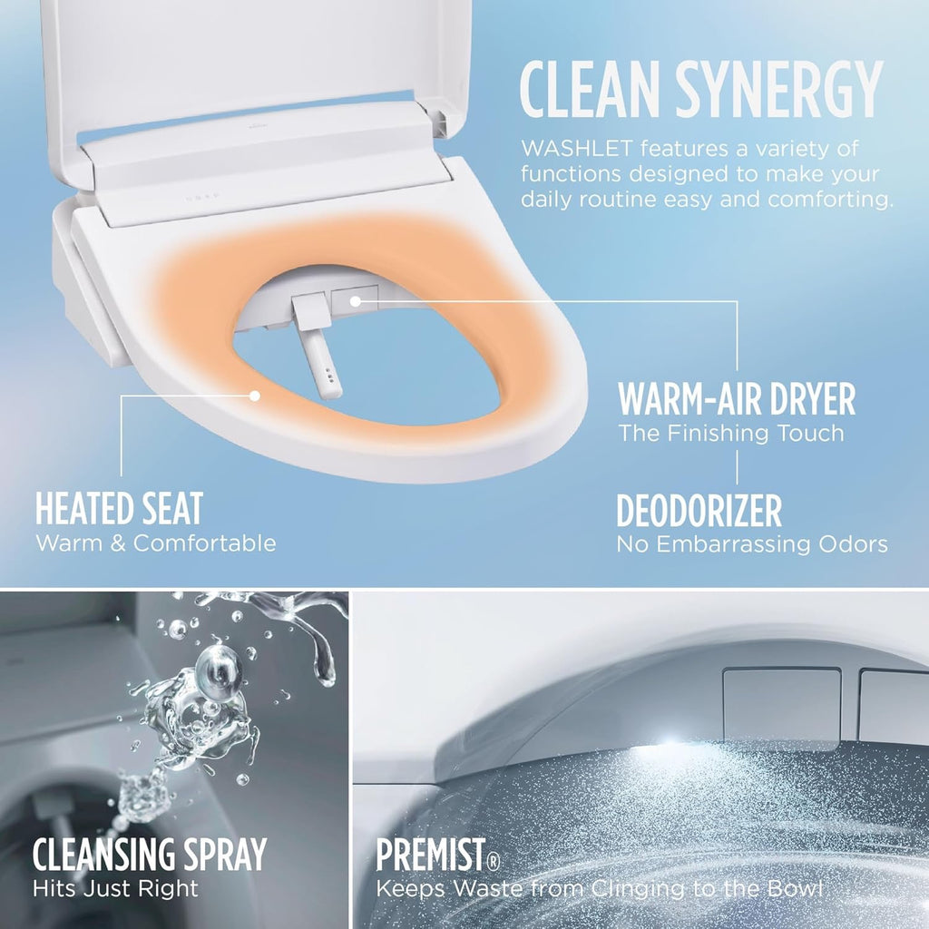 TOTO® WASHLET® S2 Electronic Bidet Toilet Seat SW3346#01 | Instantaneous Heating, PREMIST & EWATER+ (Elongated, Cotton White)