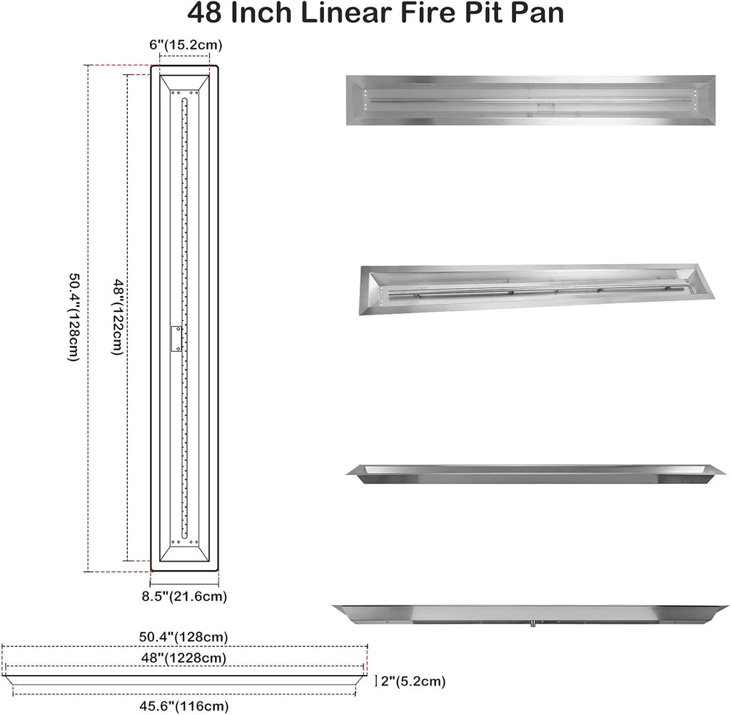 Stanbroil Linear Natural Gas Fire Pit Burner Kit – 48-Inch Stainless Steel DIY Fireplace Insert