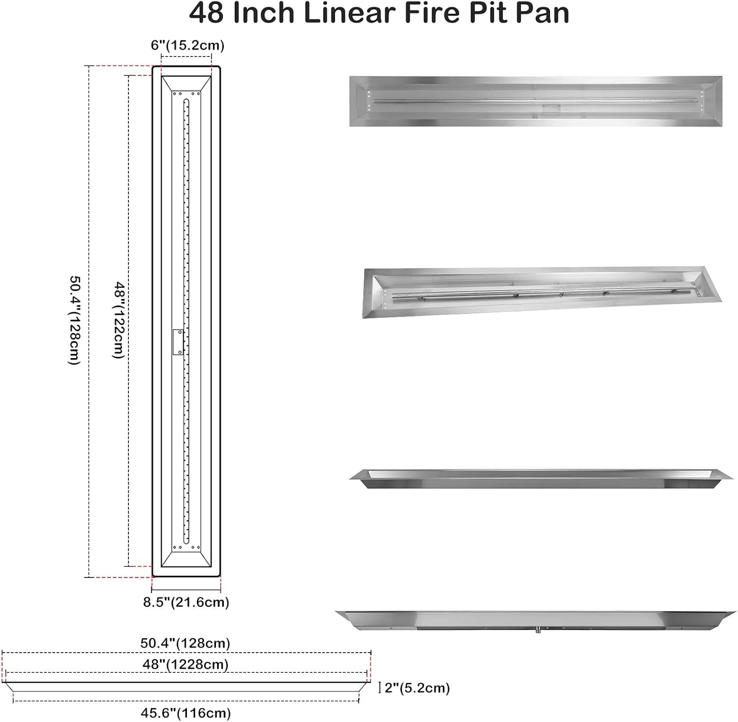 Stanbroil Linear Natural Gas Fire Pit Burner Kit – 48-Inch Stainless Steel DIY Fireplace Insert