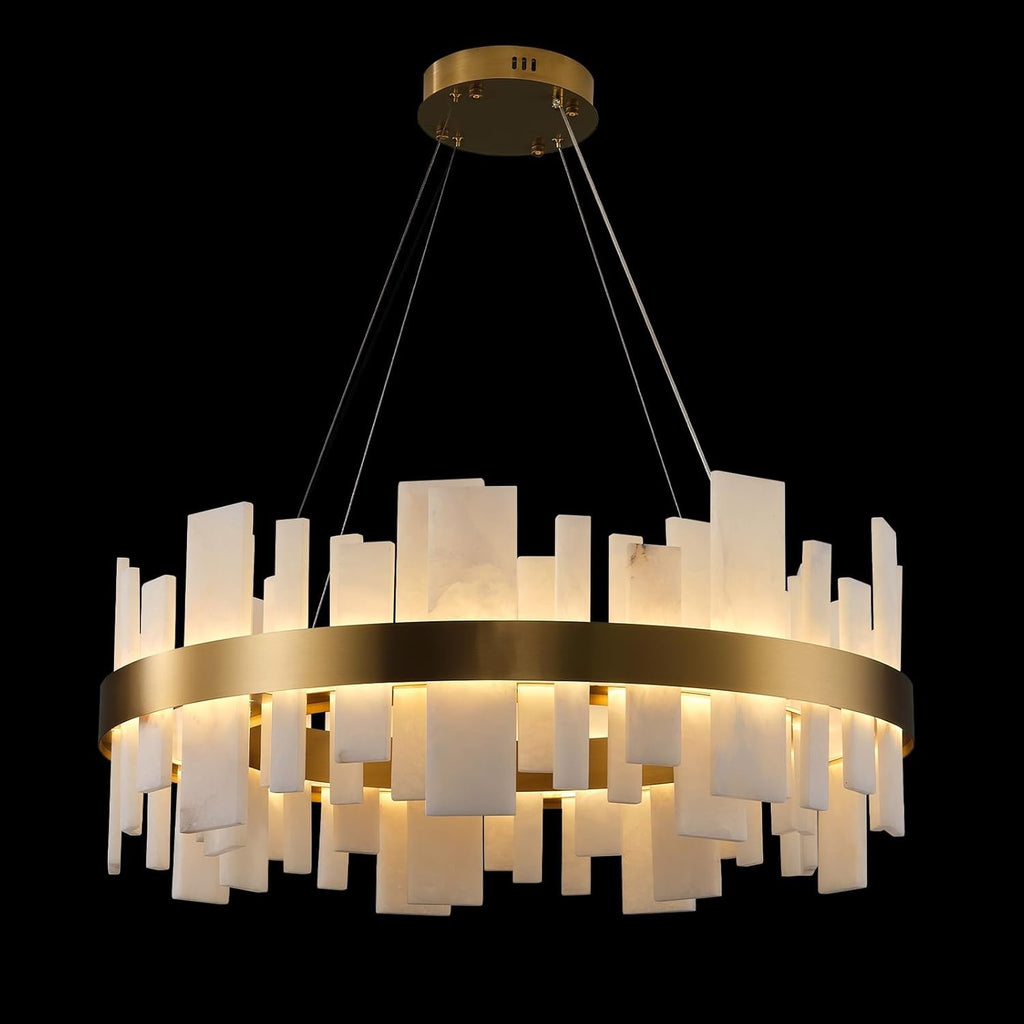 31.5” Alabaster Round Chandelier | Natural Spanish Stone Modern Luxury Ceiling Light
