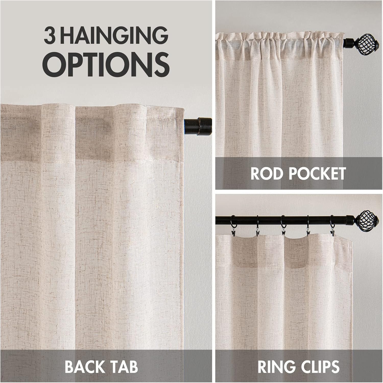 MIULEE Natural White Linen Curtains – 90-Inch Semi-Sheer Light Filtering Drapes for Living Room & Bedroom
