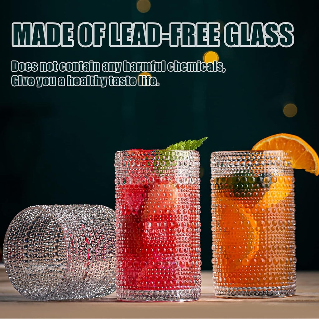 Hobnail Drinking Glasses Set (8-Piece) | Embossed 12oz Highball & Rocks Cocktail Glassware