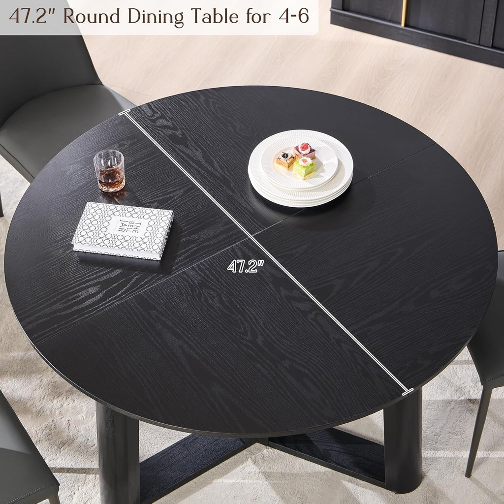 OKD 47" Round Dining Table | Light Tree Knot Finish Pedestal Dining Table