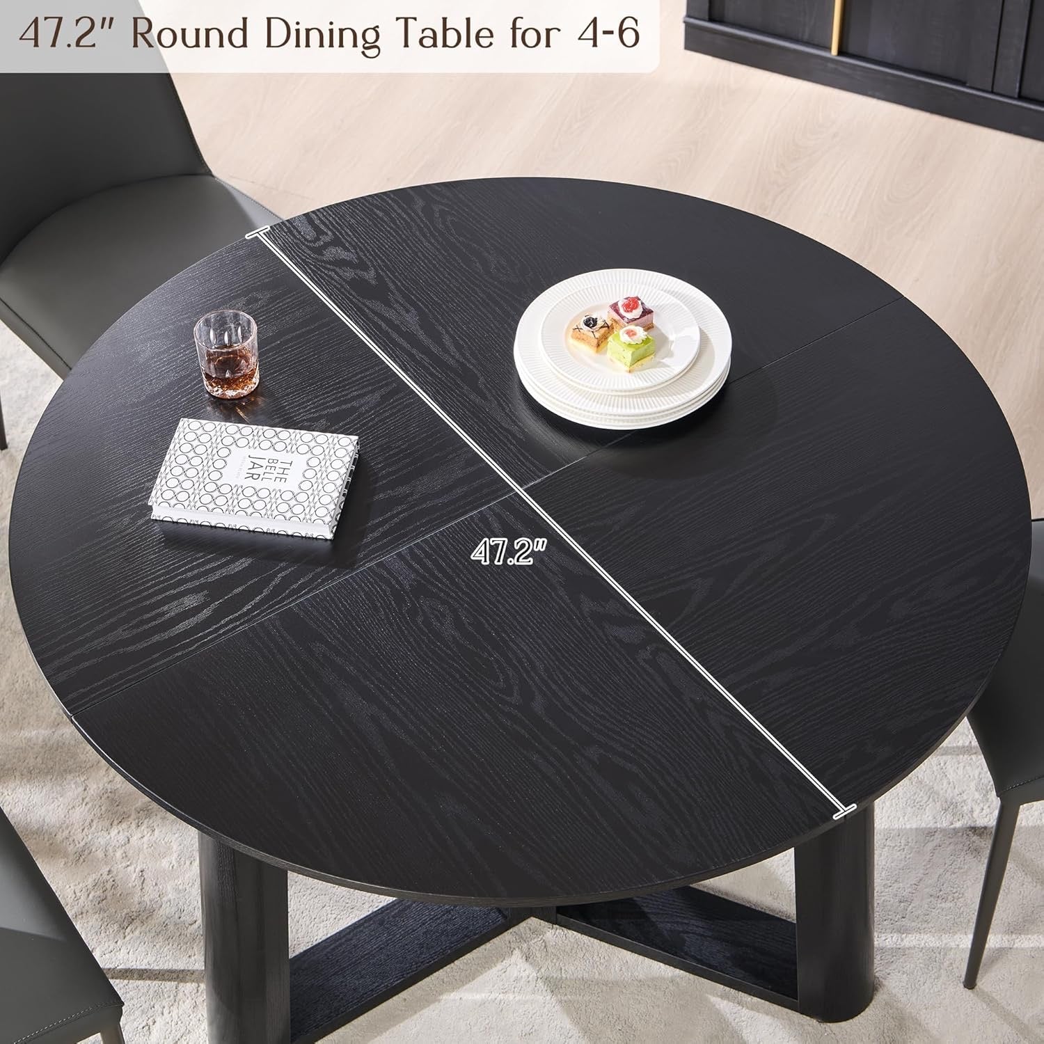 OKD 47" Round Dining Table | Light Tree Knot Finish Pedestal Dining Table
