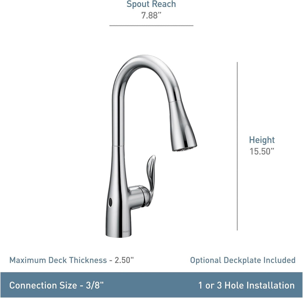 Moen Arbor MotionSense Wave Touchless Kitchen Faucet Matte Black 7594EWBL | Pulldown Sprayer with Power Clean
