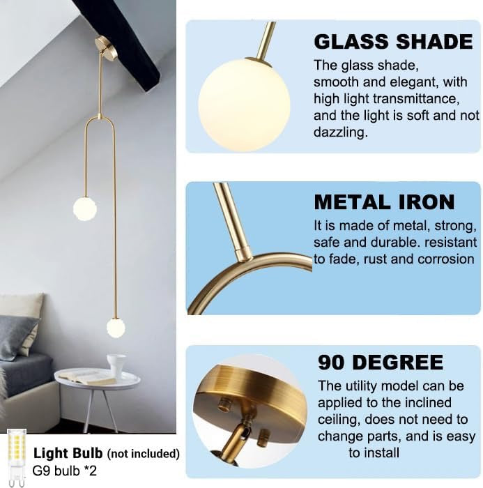 Linear Gold Globe Chandelier – Frosted Glass Pendant Light for Kitchen Island & Dining Room