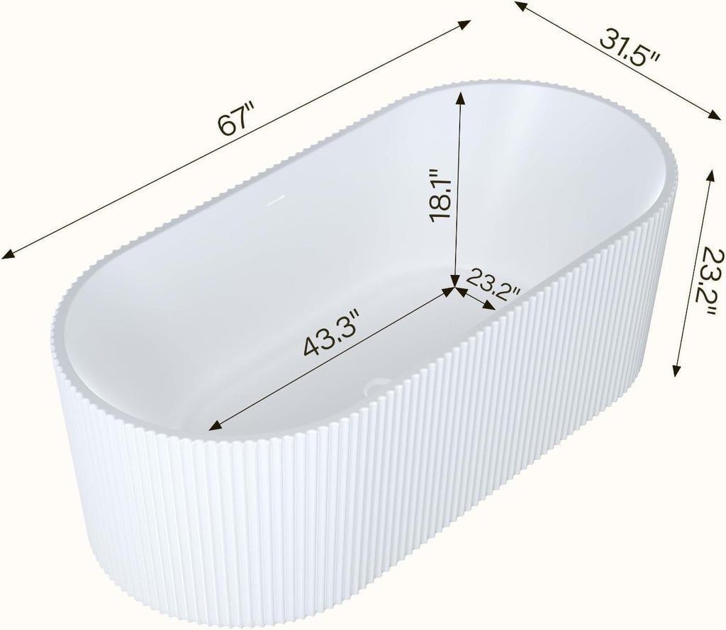 Acrylic Freestanding Deep Soaking Bathtub – Contemporary White Stand-Alone Spa Tub