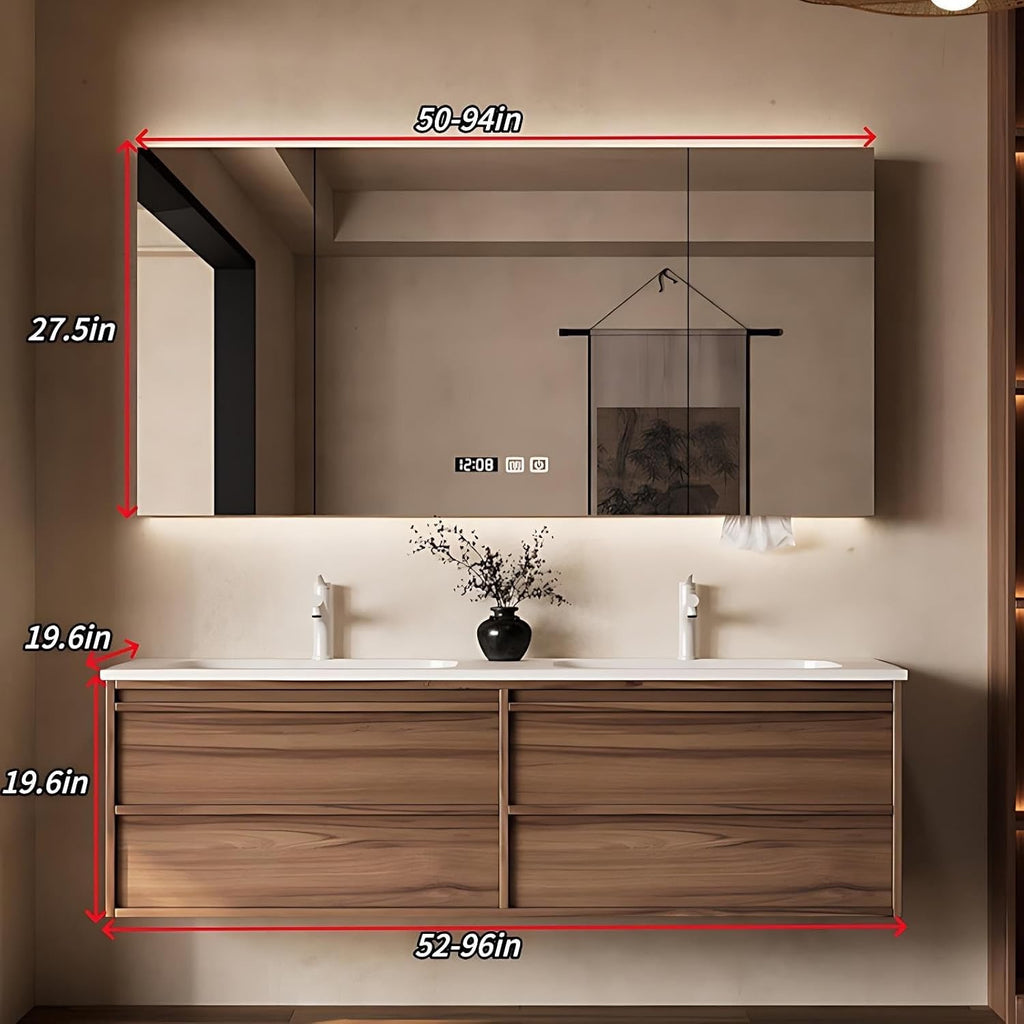 Genpai 64" Double Sink Bathroom Vanity with Smart LED Mirror | Corian Countertop | 4 Drawers