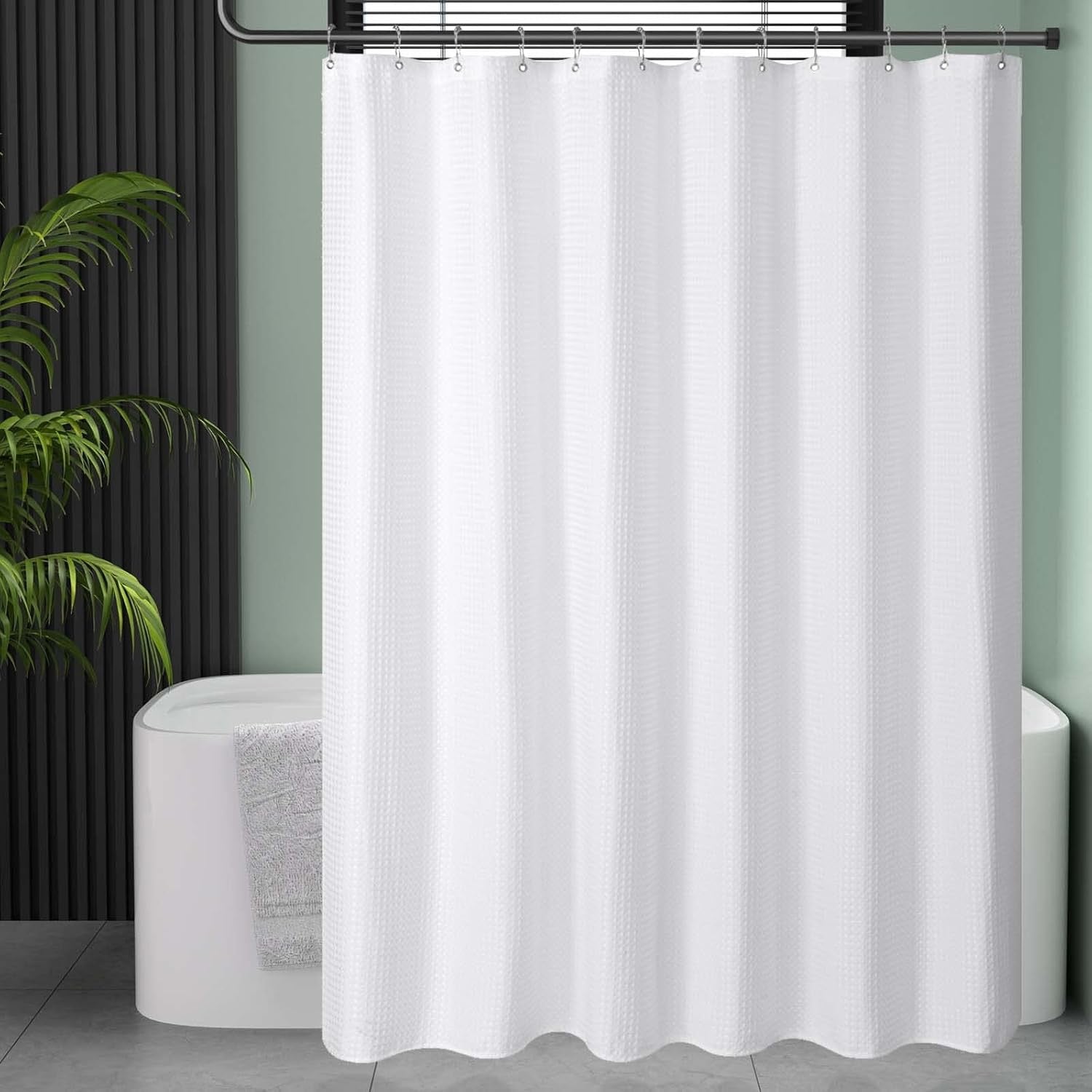 AmazerBath White Waffle Shower Curtain 72x72 | Heavy Duty Hotel Quality Fabric Bathroom Curtain Premium Polyester