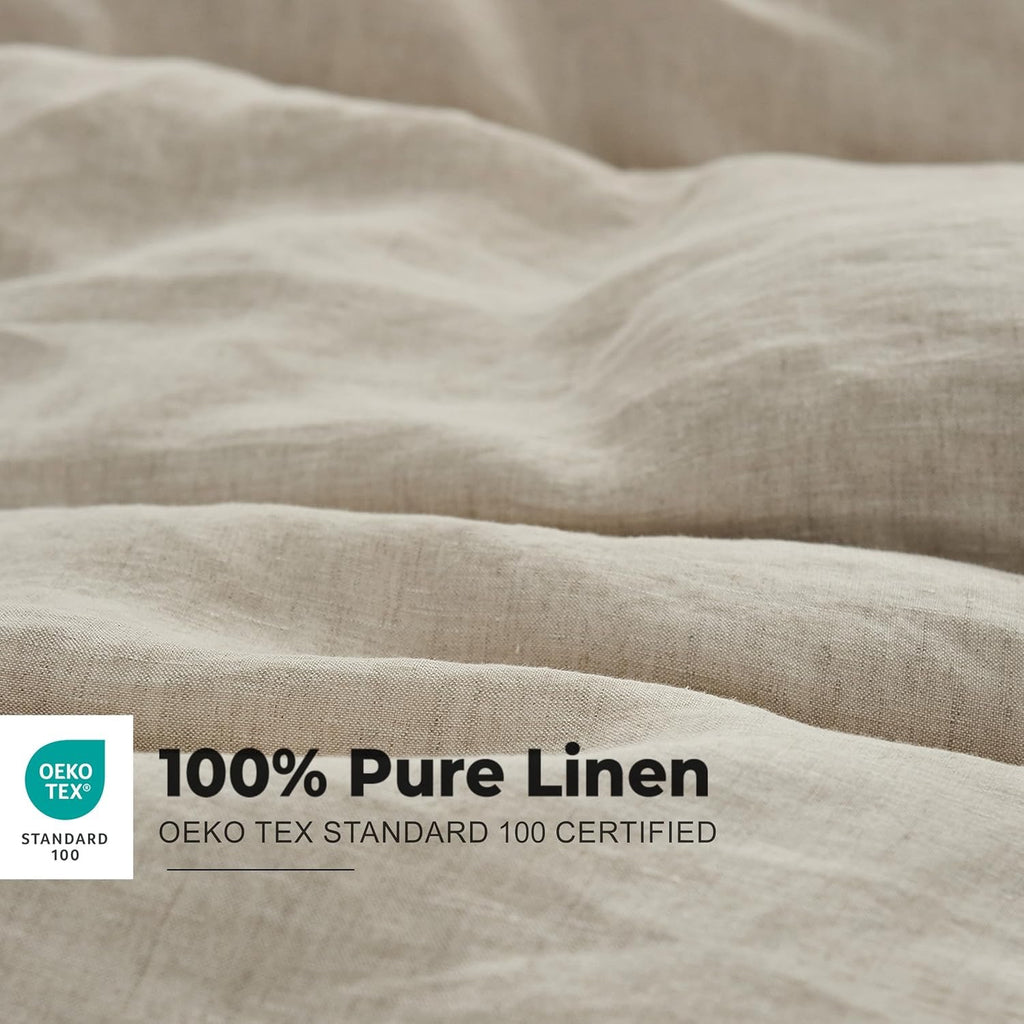 Simple&Opulence Washed Linen Duvet Cover Set | Natural Linen King 3-Piece Embroidered Bedding